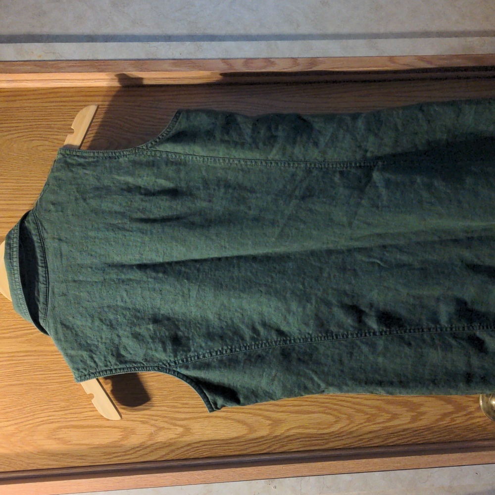 EUC! Apostrophe Green Button Down 100% Linen Midi Collared Shirt Dress - Picture 3 of 8